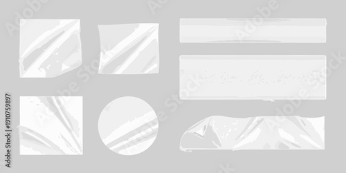 Collection of realistic transparent plastic wrap and cellophane shapes