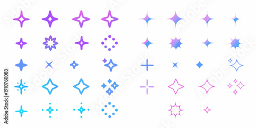 Collection of colorful sparkle and starburst graphic elements