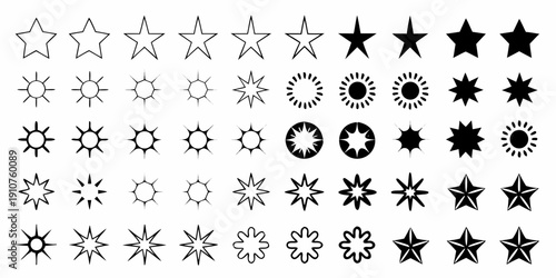 Collection of diverse star shapes and designs in varying styles