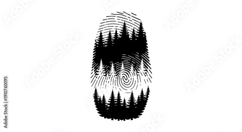 Aerial view of a forest landscape with trees and hills forming a fingerprint pattern in a natural environment