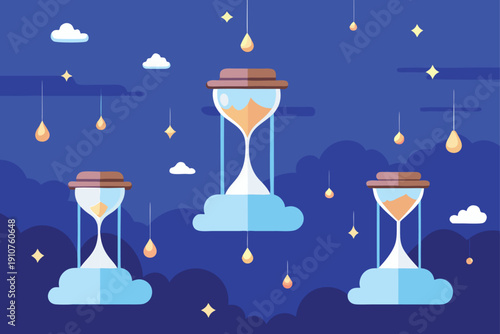 Sky Filled With Floating Hourglasses Dripping Time