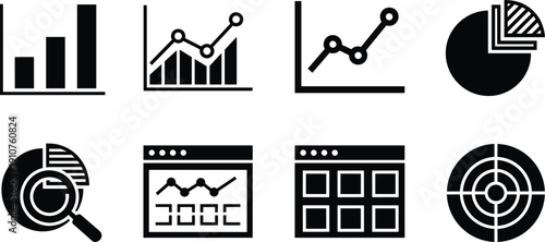 Black and white business infographic graphs business, infographic, black, white, graphs, charts, statistics, data, analysis, finance, marketing, bar chart, line graph, pie chart, magnifying glass, bro