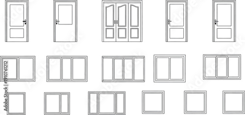 Collection of various window designs and styles isolated on transparent background