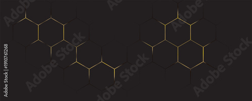 Dark hexagon abstract technology background with blue and green colored bright flashes under hexagon. Hexagonal gaming vector tech illustration black abstract background.
