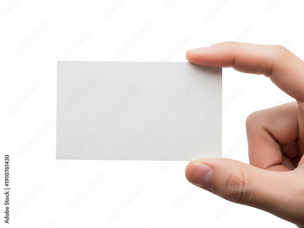 Obraz premium Hand holding blank business card isolated on transparent background