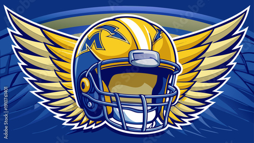 Very beautiful NCAA college football helmet featuring the iconic maize yellow winged design on dark blue, isolated on a clean white background.
