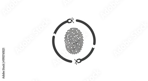 Fingerprint in a broken circle symbol.