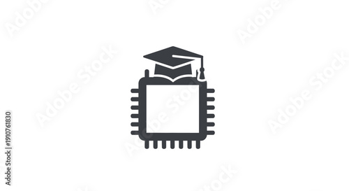 Microchip with graduation cap symbol.