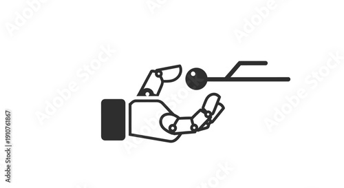 Robotic hand holding small ball.