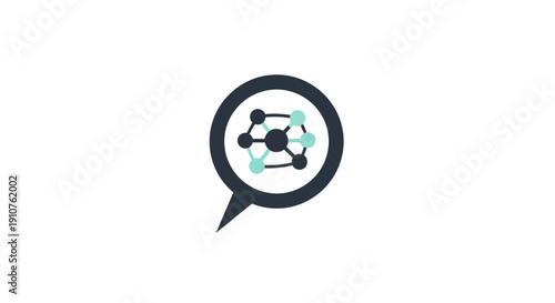 Molecular structure in speech bubble icon.