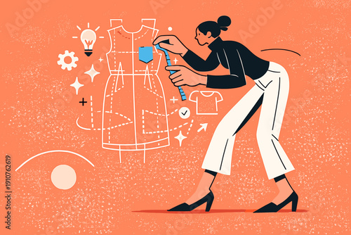 Image Generation. AI-powered design workflows. A fashion designer adjusting patterns while an AI projects