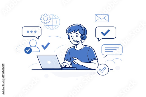 Image Generation. Remote Customer Support Job. Support agent helping customers through chat and headset,