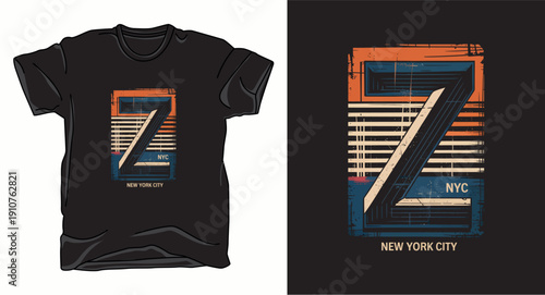 NYC new york city grunge t-shirt design with geometric letter Z and abstract horizontal lines modern style