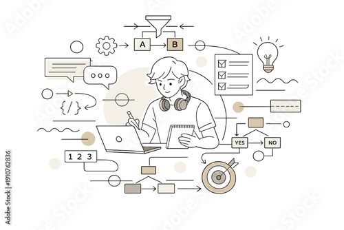 Image Generation. Prompt Engineering Profession. Specialist crafting precise instructions while text blocks,