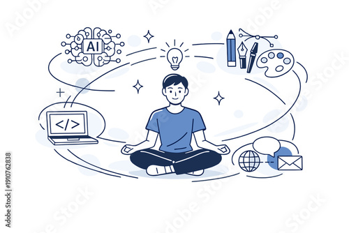 Image Generation. Future-Proof Digital Skillset. Abstract icons of AI, coding, design, and communication