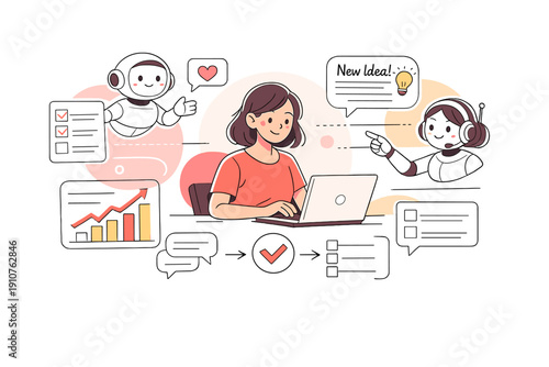 Image Generation. Working with AI Productivity Tools. Focused professional collaborating with smart assistants