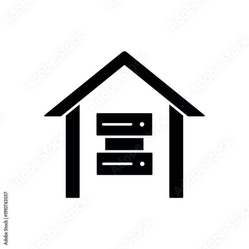 icon an on premises server building with integrated data storage racks, isolated against a clean background.