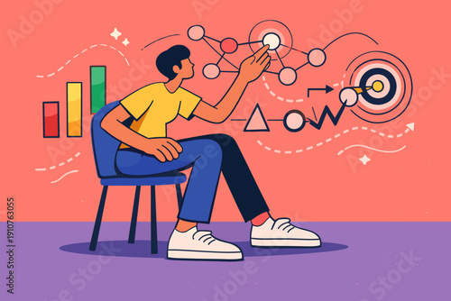 Image Generation. AI Cognitive Training Tools. A seated figure follows adaptive exercises as focus bars,