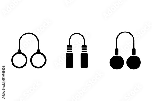 A set of three minimalist jump rope icons in black silhouette on a white background