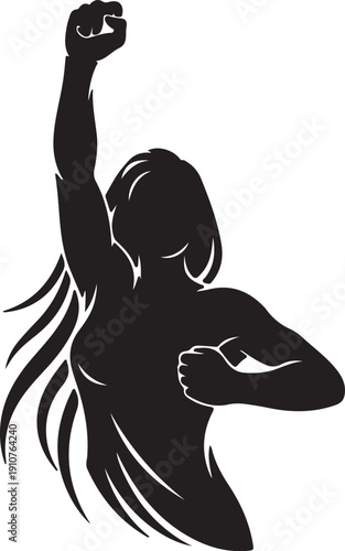 Strong confident women silhouettes posing with power gestures, feminism empowerment concept, black and white cad drawing flat vector illustration for design inspiration