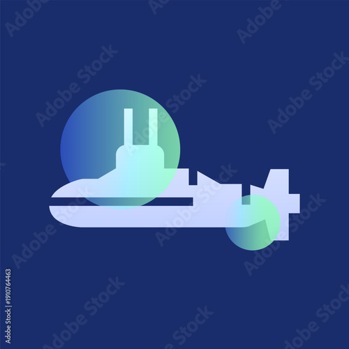 submarine  glassmorphism illustration.