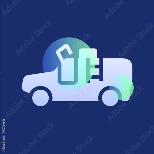 armored car glassmorphism illustration. Transparency blur elements. Ui layered design