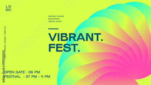 Colorful abstract shape gradient background. Modern vibrant neon color banner poster template, Geometric futuristic design for flyer, cover, card. Vector illustration for event and music