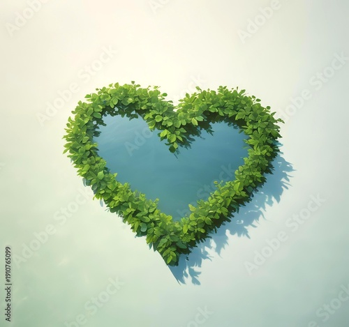 Wallpaper Mural Heart shaped arrangement of floating green leaves on calm water surface, reflection, natural light Torontodigital.ca