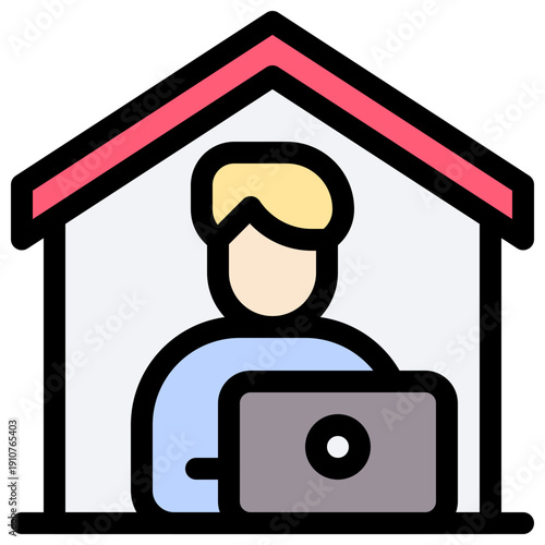 Work From Home Vector Icon, User Interface Related Lineal Colour Style Vector Icon.