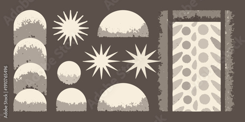 Abstract geometric shapes in muted gray and brown tones