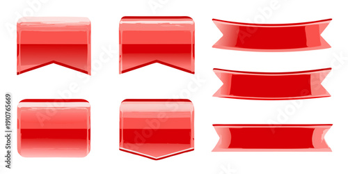 A collection of glossy red ribbons and banner shapes on black