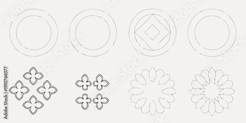 Series of concentric circles with evolving floral and geometric patterns