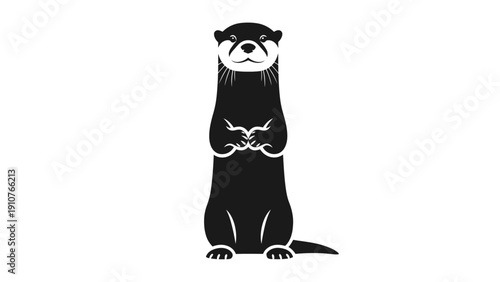 Black and White Ferret Standing Upright.