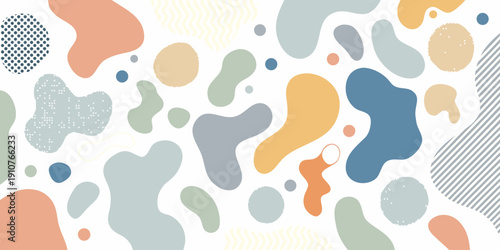 Abstract colorful blobs and lines on a white background