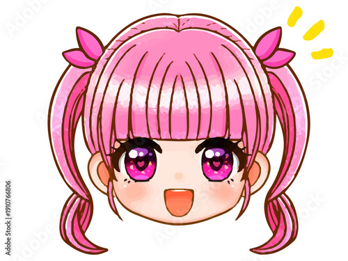 ツインテールのちびキャラ女子の顔アイコンイラスト素材