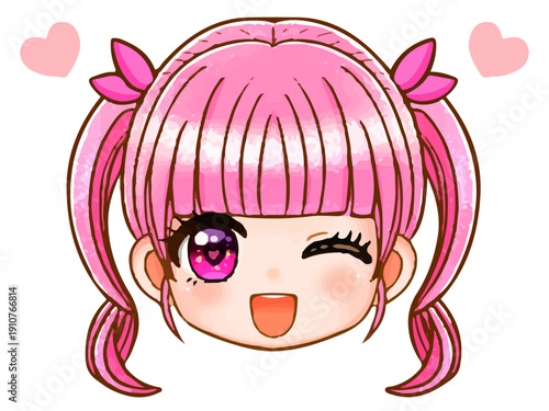 ツインテールのちびキャラ女子の顔アイコンイラスト素材2