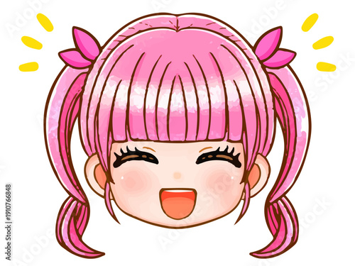 ツインテールのちびキャラ女子の顔アイコンイラスト素材3