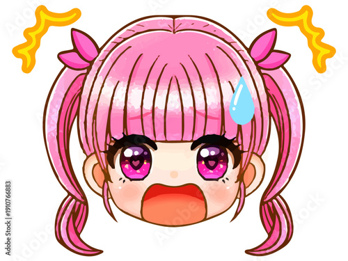 ツインテールのちびキャラ女子の顔アイコンイラスト素材4