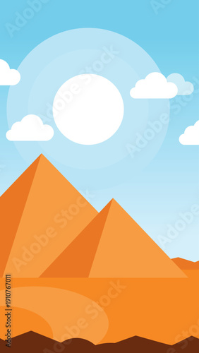 Vibrant Illustration of Ancient Pyramids in a Desert Landscape