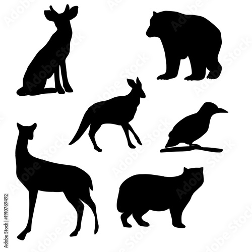 hand drawn wild animal silhouette line art vector illustration