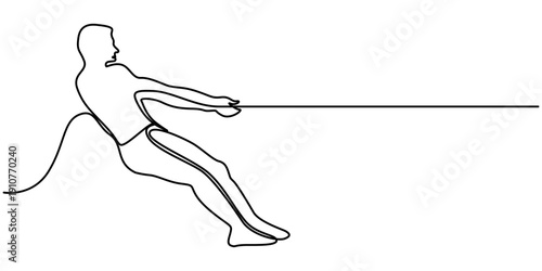 pulling rope continuous one line drawing, Continuous line draw design, outline vector illustration. 