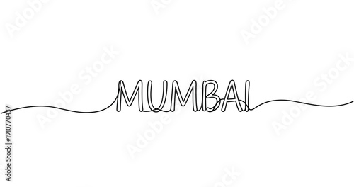 Continuous line drawing of mumbai text with artistic flowing style. No editable strokes