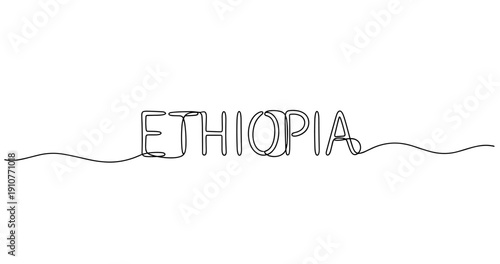 Creative one-line drawing of the word 'ethiopia' in black ink. No editable strokes