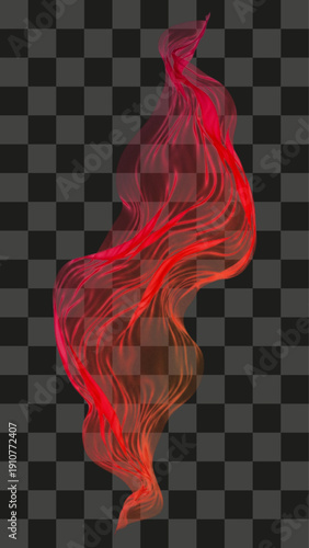 Silky Veil Waving Swirl Element Smooth Glossy Graphic Translucent Red Orange Isolated Transparent Object