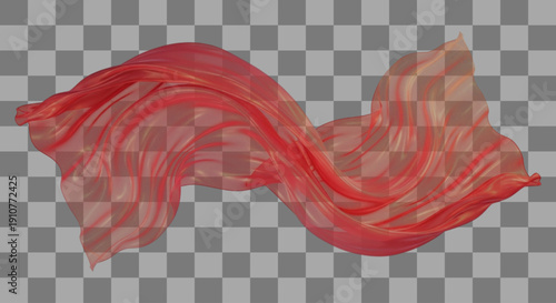 Flowing Fabric Waving Silk Cloth Element Translucent Scarlet Texture Simulated Movement Checkered Background