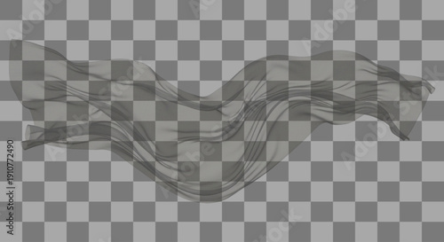 Flowing Cloth Wavy Transparent Digital Element Dark Gray Silk Texture Overlay Graphic Effect Illustration.