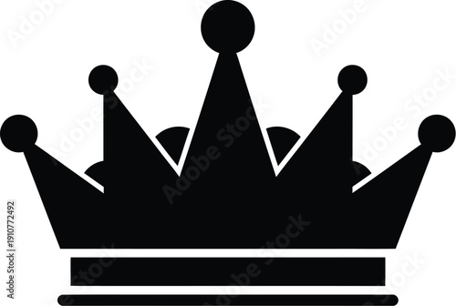 Illustration of a crown silhouette with geometric shapes and spheres on a plain background viewed from front