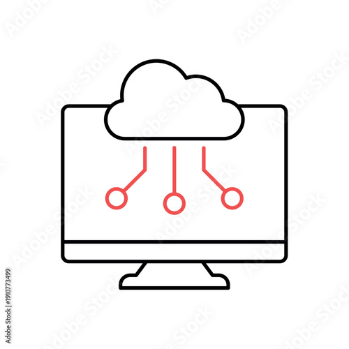 Icon an edge computing system on computer monitor with integrated data nodes, isolated against a clean background.