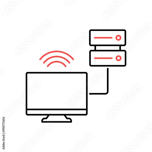 icon a remote server with wireless wifi connectivity and hardware racks, isolated against a clean background.