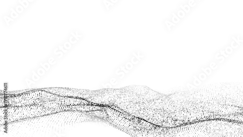 Light cyberspace in digital background. Vector abstract technology white wave with motion dots. Connection big data. Futuristic wireframe texture. Analysis a network connection.